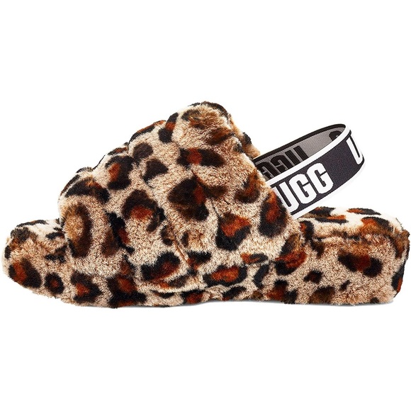 Women's UGG Fluff Yeah Slide Leopard Amphora Sheepskin - Picture 4 of 6